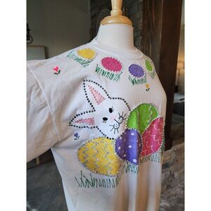 Vintage Puff Paint and Glitter Easter Bunny Egg Shirt Front &‎ Back Size Large